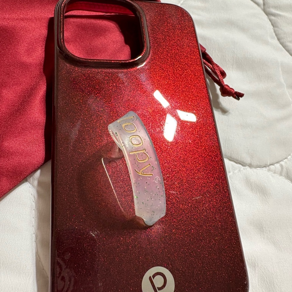 Burgundy / Maroon Glitter Loopy Phone Case. 14 pro max.